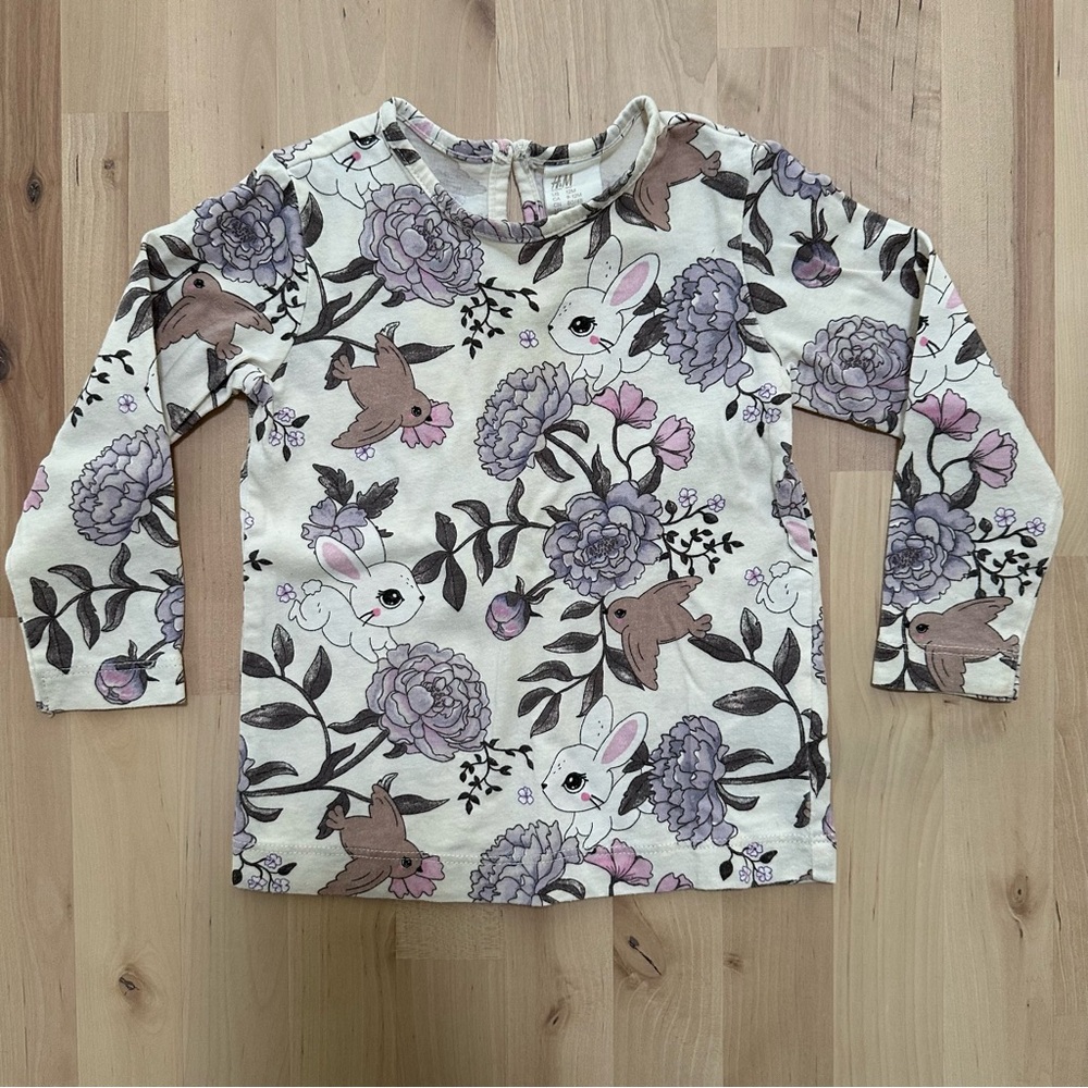 Cotton Baby Tee with Flora and Fauna Theme - 9-12M